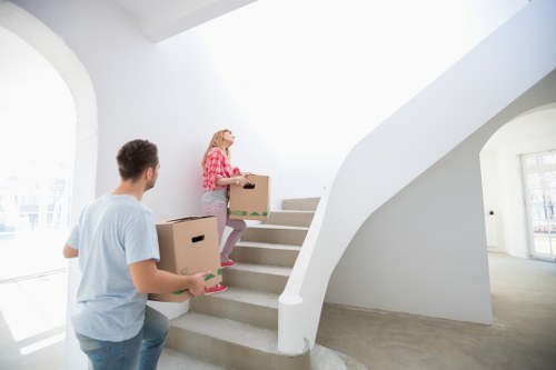 Cardboard and mixed recyclables prepared for sorting after a move